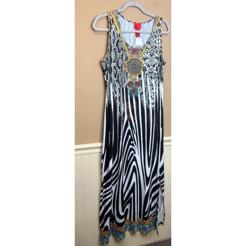 V Cristina Animal Print Sleeveless Maxi Dress Size XL NWT